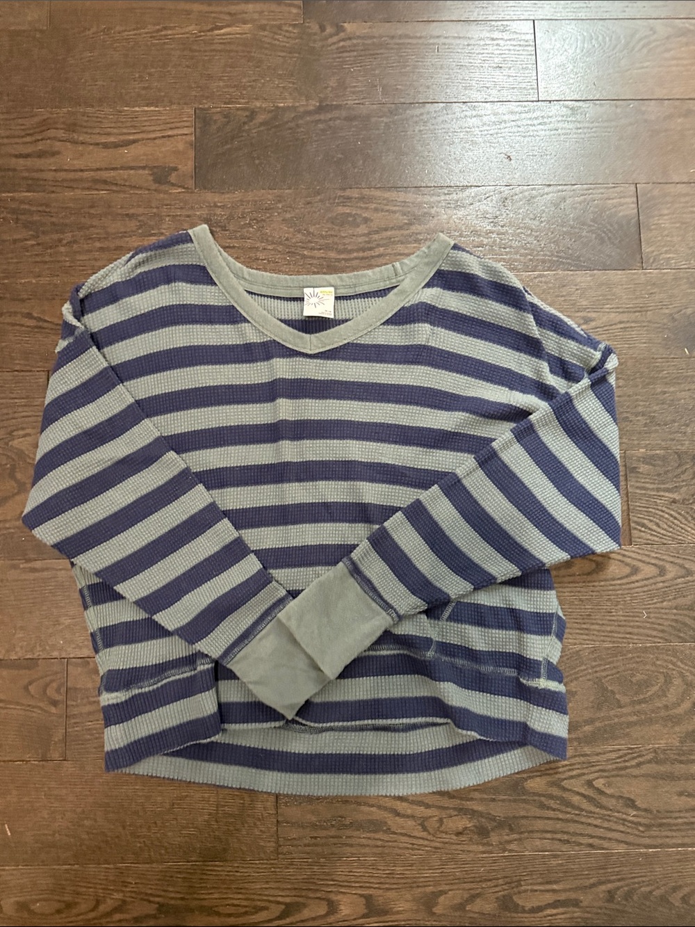 aerie Striped Waffle Long-Sleeve Tee in Navy & Light Gray